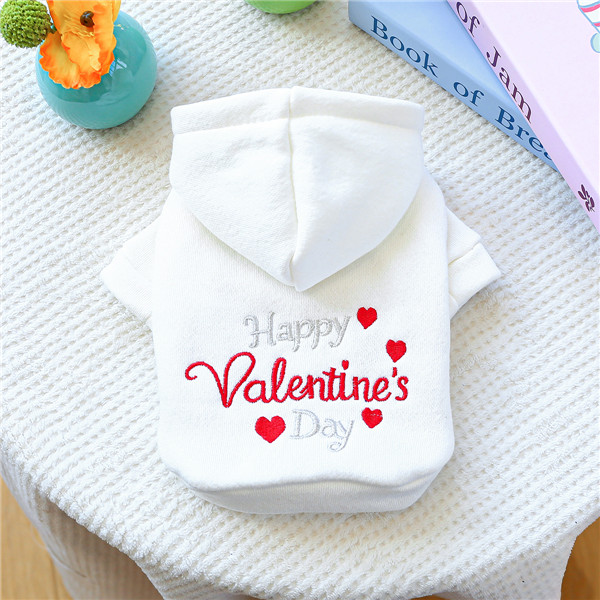 Valentine's Day Pet Hoodie for Dogs & Cats - Cozy White Sweater with Red Hearts | Ruis Petwear