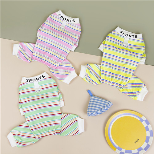 "SPORTS" Striped Pet Pajamas – Polyester Home Wear for Dogs & Cats | Yellow, Pink, Green | Ruis Petwear