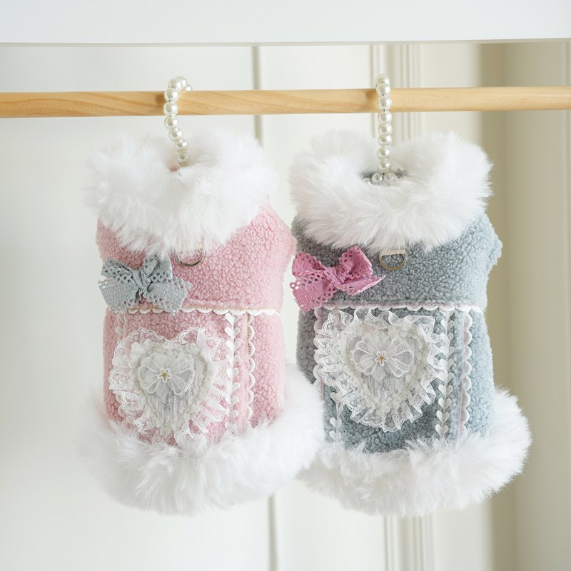RA25D29#  Warm Fleece Dog Coat with Lace Decoration |Ruispet wear