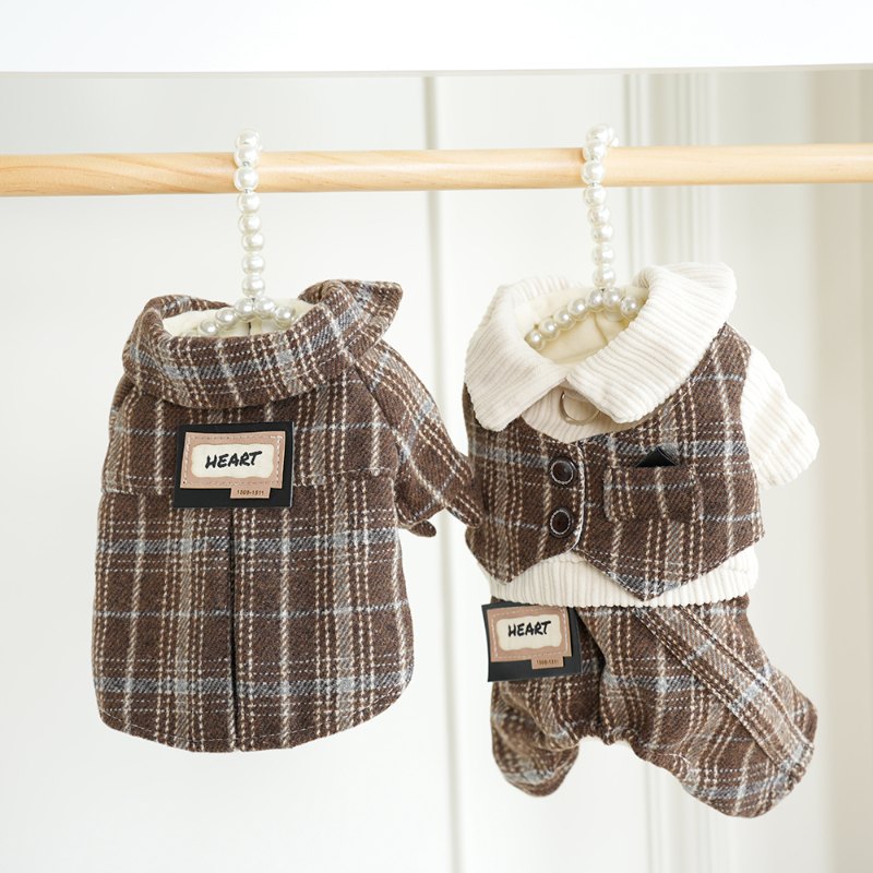 RA25D30#  Elegant Checkered Wool Pet Outfit for Cold Weather |Ruispet wear