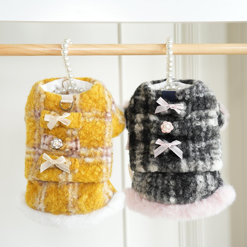 RA25D21# Chanel-Inspired Tweed Dog Coat with Pearl Buttons |Ruispet wear