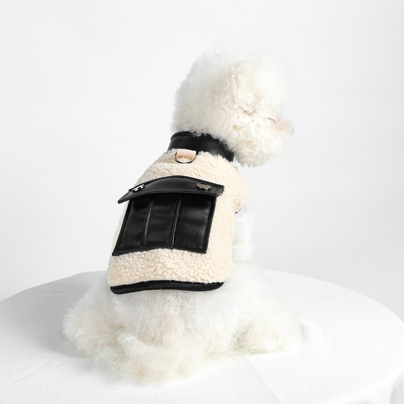 RA25P31# Warm fleece dog coat with leather pocket |Ruispet wear