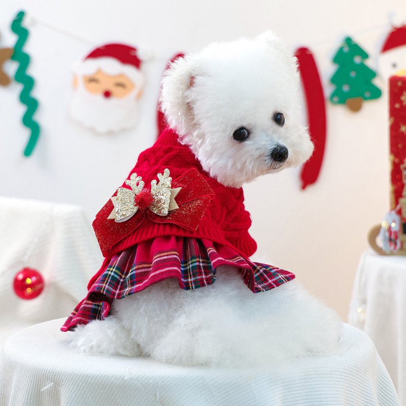 RA25P48#  Christmas Deer Dog Sweater Pet Dress Clothes Ruispet wear